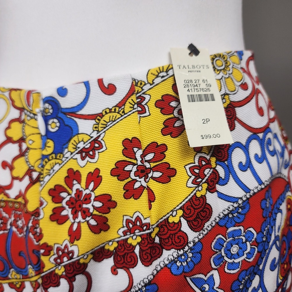 Talbots Pencil Skirt Womens 2P Red Blue Yellow Paisley Lyocell Blend Career NEW - Picture 4 of 9